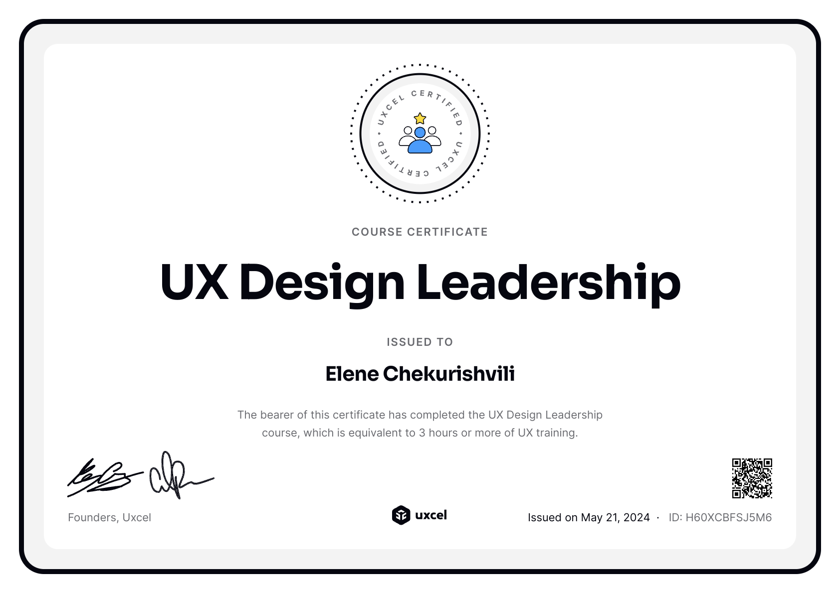 Elene Chekurishvili's certificate
